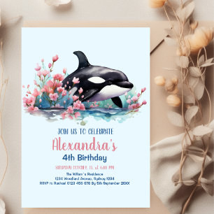 ウォーターカラーホエールザシーズン誕生日 招待状