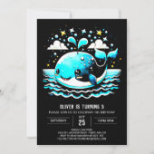 ウォーターカラーホエールザシーズン誕生日 招待状 (正面)