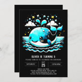 ウォーターカラーホエールザシーズン誕生日 招待状 (正面/裏面)