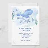 ウォーターカラーホエールタスティックブルー誕生日招待状 招待状 (正面)