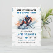 ウォーターカラーホッケー誕生日招待状 招待状 (スタンド正面)