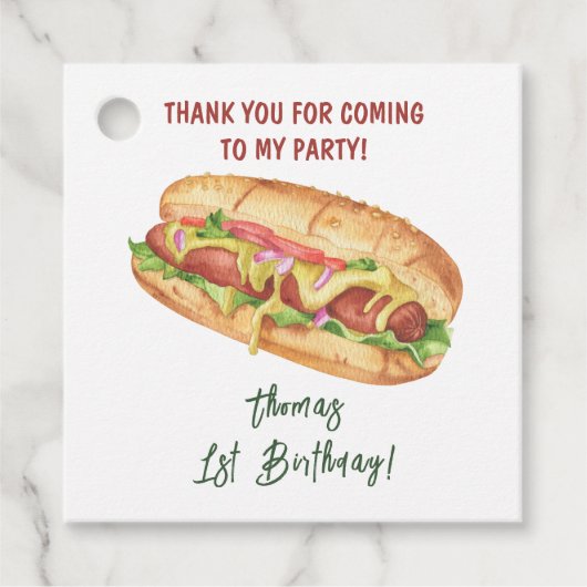 ウォーターカラーホットドッグ子供の誕生日ありがとう フェイバータグ (正面)