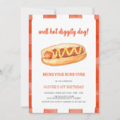 ウォーターカラーホットドッグ子供の誕生日パーティー 招待状 (正面)