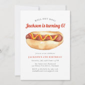 ウォーターカラーホットドッグ子供の誕生日パーティー 招待状 (正面)