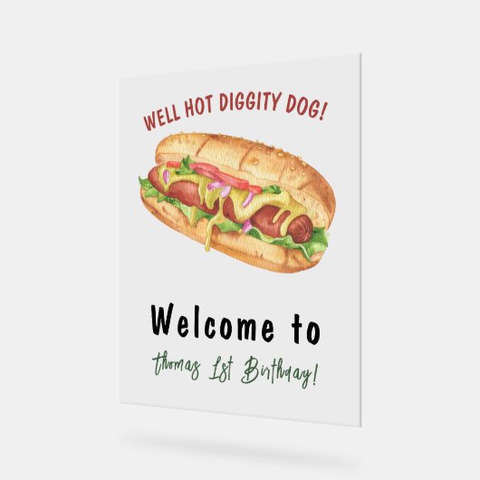 ウォーターカラーホットドッグ子供の誕生日 アクリルサイン (傾斜)