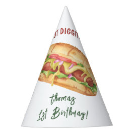 ウォーターカラーホットドッグ子供の誕生日 パーティーハット