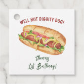 ウォーターカラーホットドッグ子供の誕生日 フェイバータグ (正面)