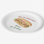 ウォーターカラーホットドッグ子供の誕生日 ペーパープレート (アングル)