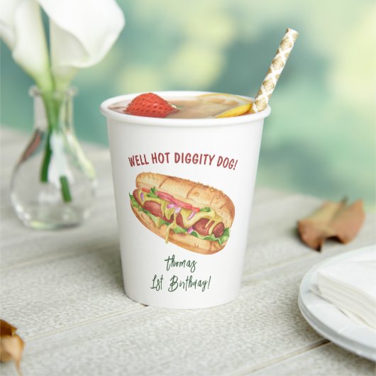 ウォーターカラーホットドッグ子供の誕生日 紙コップ (インサイチュ)