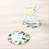ウォーターカラーホリデイグリーンリーアッドユアカスタム文字  ラウンドペーパーコースター (インサイチュ)