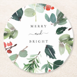 ウォーターカラーホリデイグリーンリーアッドユアカスタム文字  ラウンドペーパーコースター