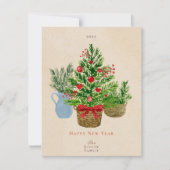 ウォーターカラーホリデイハウスプラントフラットクリスマスカード シーズンカード (正面)