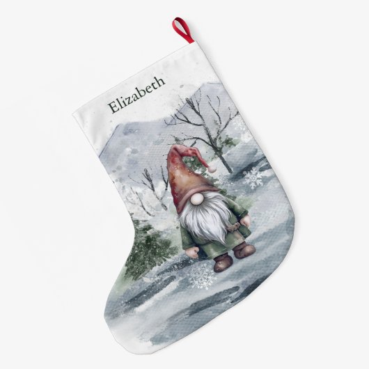 ウォーターカラーホリデイ格言 パーソナライズされた ラージクリスマスストッキング (裏面 (吊り時))
