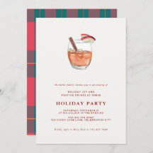 ウォーターカラーホリデーカクテルクリスマスパーティー招待状