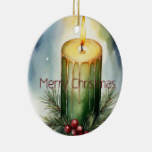 ウォーターカラーホリデーキャンドルフェスティバルイラストレーション セラミックオーナメント (右)