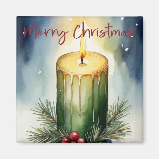 ウォーターカラーホリデーキャンドルフェスティバルイラストレーション マグネット (正面)