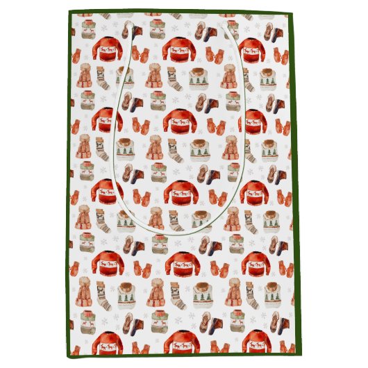 ウォーターカラーホリデースノースキーテーマ抱き枕 ミディアムペーパーバッグ (正面)