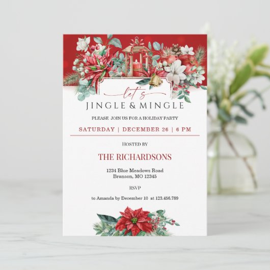 ウォーターカラーホリデーフローラトレンディークリスマスパーティー 招待状 (スタンド正面)