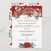 ウォーターカラーホリデーフローラトレンディークリスマスパーティー 招待状 (正面/裏面)