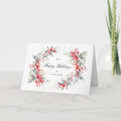 ウォーターカラーホリデーベリーリースフォードホリデイ カード (正面)