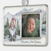 ウォーターカラーホリデー格言フォトバビーズファースト シルバープレートフレームオーナメント (左)