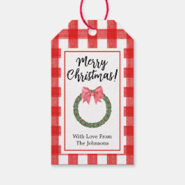 ウォーターカラーホリークリスマスリース ギフトタグ