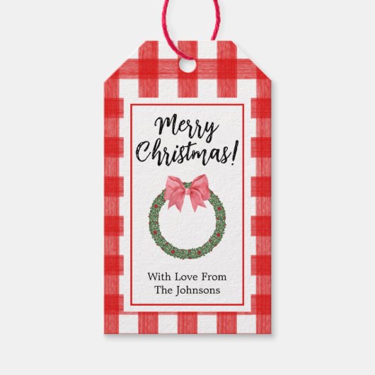 ウォーターカラーホリークリスマスリース ギフトタグ (正面)