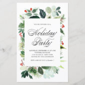 ウォーターカラーホリーグリーナリーホリデーパーティー招待状 (正面)