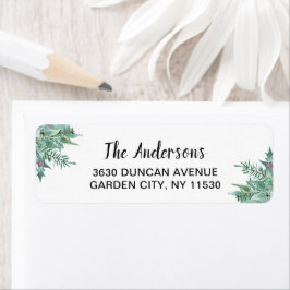 ウォーターカラーホリーグリーンリークリスマス差出人住所 ラベル