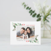 ウォーターカラーホリーグリーンリーフォトハッピーホリデイズ シーズンポストカード (スタンド正面)