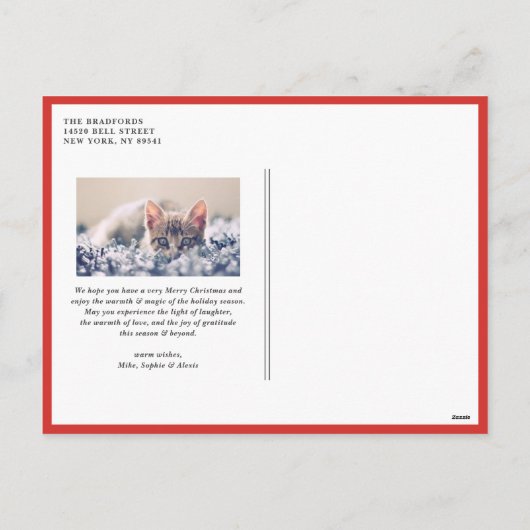 ウォーターカラーホリーグリーンリーフォトハッピーホリデイズ シーズンポストカード (裏面)