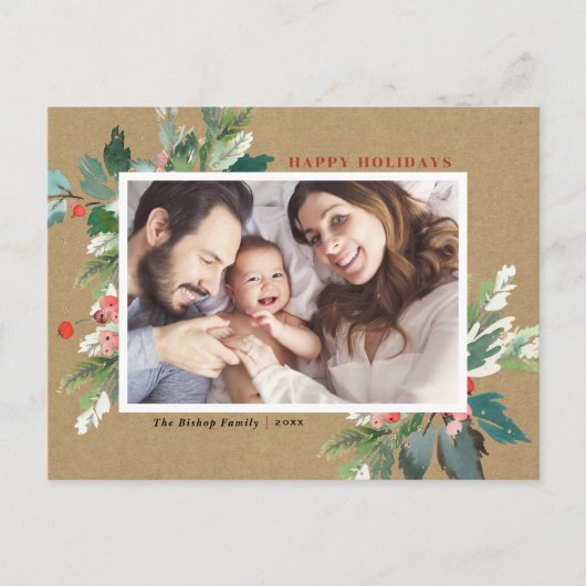 ウォーターカラーホリーズクラフフェイクト紙フェスティバルフォト シーズンポストカード (正面)