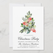 ウォーターカラーホリーツリークリスマスホリデーパーティー 招待状 (正面)