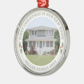 ウォーターカラーホリーニューホームファーストクリスマスハウスフォト メタルオーナメント (左)