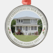 ウォーターカラーホリーニューホームファーストクリスマスハウスフォト メタルオーナメント (正面)