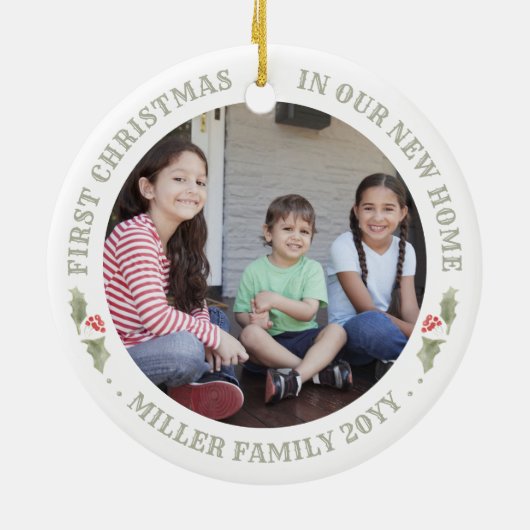 ウォーターカラーホリーニューホームファーストクリスマスハウス2写真 セラミックオーナメント (裏面)