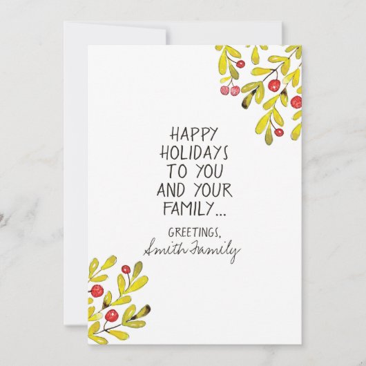 ウォーターカラーホリーハッピーホリデーグリーティングズ シーズンカード (正面)