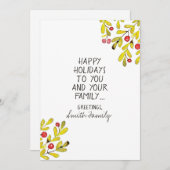 ウォーターカラーホリーハッピーホリデーグリーティングズ シーズンカード (正面/裏面)