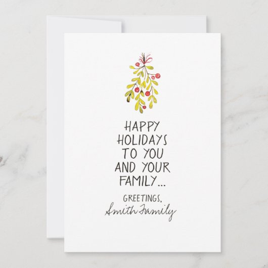 ウォーターカラーホリーハッピーホリデーグリーティング シーズンカード (正面)
