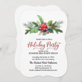 ウォーターカラーホリーパイン&ベリー |祝日 シーズンカード (正面/裏面)