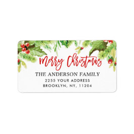 ウォーターカラーホリーベリークリスマス差出人住所 ラベル