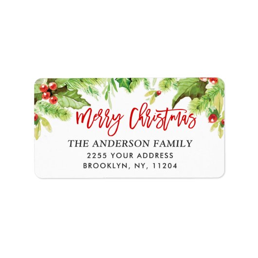 ウォーターカラーホリーベリークリスマス差出人住所 ラベル (正面)