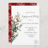 ウォーターカラーホリーベリーグリーン婚約 招待状 (正面/裏面)