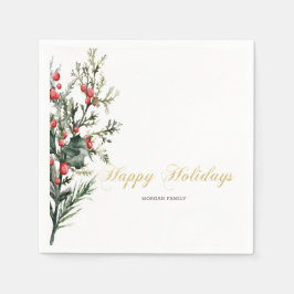 ウォーターカラーホリーベリーグリーン スタンダードカクテルナプキン