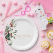 ウォーターカラーホリーベリーグリーン ペーパープレート (パーティー)