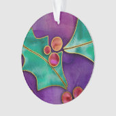 ウォーターカラーホリーベリーパープルグリーンレッドホリデー オーナメント (正面)