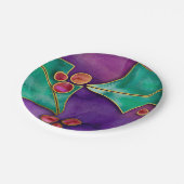 ウォーターカラーホリーベリーパープルグリーンレッドホリデー ペーパープレート (アングル)