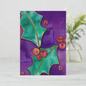 ウォーターカラーホリーベリーパープルグリーンレッドホリデー 招待状 (スタンド正面)