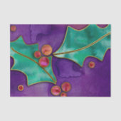 ウォーターカラーホリーベリーパープルグリーンレッドホリデー 薄葉紙 (正面)