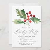 ウォーターカラーホリーベリーホリデーパーティー 招待状 (正面)